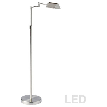 9W LED Swing Arm Floor Lamp, Satin Nickel Finish