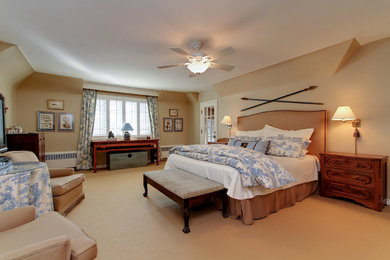 Bedroom - mid-sized country master carpeted and beige floor bedroom idea in Denver with beige walls and no fireplace