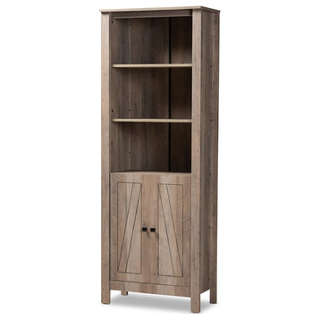 Modern and Contemporary Transitional Natural Oak Finished Wood 2-Door Bookcase