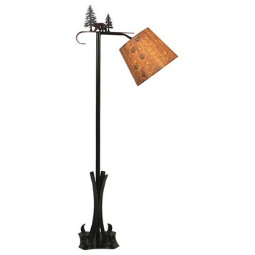 Outland Bridge Floor Lamp With Trees and Bear With Bear Paw Shade