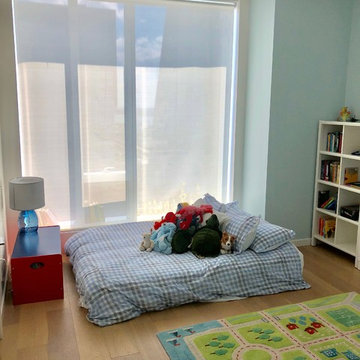 One West End – Rechargeable Shades and Burgundy Drapes