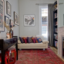 gray walls with oriental rugs