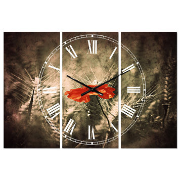 Sigle Red Poppies Traditional 3 Panels Metal Clock