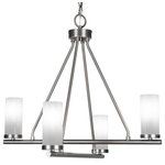 Toltec Lighting - Trinity 4 Light Chandelier Shown, Graphite Finish With 2.5" White Marble Glass - Enhance your space with the Trinity 4-Light Chandelier. Installing this chandelier is a breeze - simply connect it to a 120 volt power supply. Set the perfect ambiance with dimmable lighting (dimmer not included). The chandelier is energy-efficient and LED compatible, providing convenience and energy savings. It's versatile and suitable for everyday use, compatible with candelabra base bulbs. Maintenance is a minimal with a damp cloth, as no chemicals are required. The chandelier's streamlined hardwired design adds a touch of elegance to any room. The durable glass shades ensure even light diffusion, creating a captivating atmosphere. Choose from multiple finish and color variations to find the perfect match for your decor.