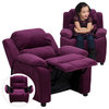 Deluxe Padded Contemporary Purple Microfiber Kids Recliner with Storage Arms