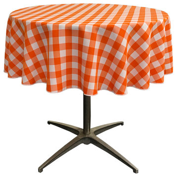 LA Linen Round Gingham Checkered Tablecloth, White and Orange, 58" Round