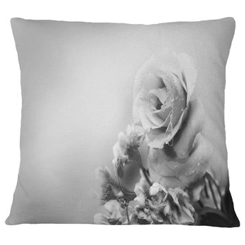 Black And White Rose in Spring. Floral Throw Pillow, 16"x16"