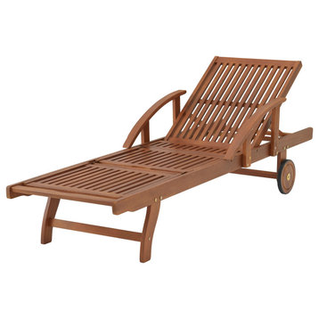 Caspian Eucalyptus Wood Outdoor Lounge Chair With Arms, Adjustable Leg Rest