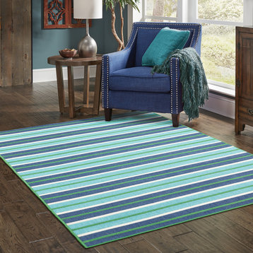 Madelina Stripe Blue and Green Indoor or Outdoor Area Rug, 3'7"x5'6"