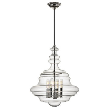 Four Light Small Pendant - 15.5 Inches Wide by 20 Inches High-Polished Nickel