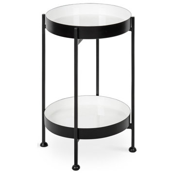 Nira Two-Tiered Metal Side Table, Black, White