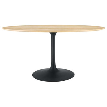 Modway Lippa 60" Oval Modern Wood & Metal Dining Table in Natural/Black