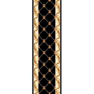 Corinthian 5321 Black Fleur-De-Lis Rug, 5'3"x7'7"