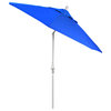 9' Matted White Collar Tilt Crank Lift Aluminum Umbrella, Sunbrella, Pacific Blu