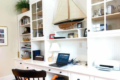 Design ideas for a beach style home office in Toronto.