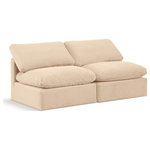 Meridian Furniture - Indulge Upholstered Modular Sofa, Beige, 2-Piece: 2 Armless Chair, Down Stuffed Velvet - Experience ultimate comfort and style with our beige velvet Indulge Sofa. The luxurious velvet will elevate the aesthetic of any room. This sofa provides ample space for you to relax while its modular build offers the option of unlimited configurations. Whether you're looking to add a stylish element to your living room or a comfortable seating option to your bedroom, this sofa is the perfect choice.