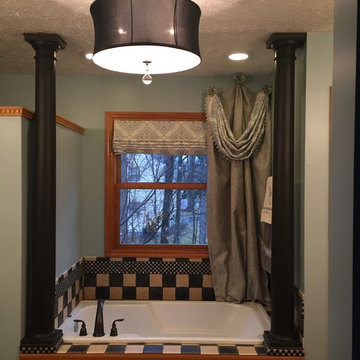 Swags wih Trim on Rosette Holders & Remote Control Roman Shades - Westerville, O