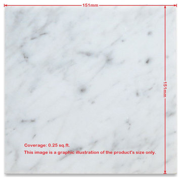 6x6 Carrara White Carrera Marble Honed Matte Venato Bianco Tile, 100 sq.ft.