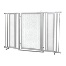 Fusion Gates - 60"-65" Satin Nickel Fusion Gate with Chevron Trail in White Design - Dog Gates