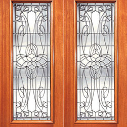 Exterior Double Door, Decorative Floral Beveled Glass, Full lite - Front Doors