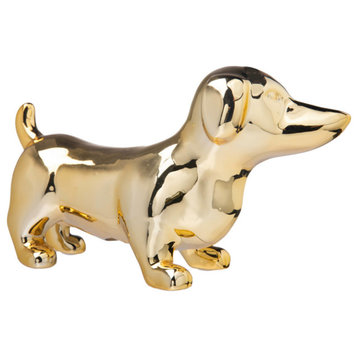 Ceramic Standing Dachshund Dog Figurine, Polished Chrome Gold