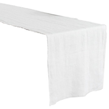 Chic Fringed Stone Washed Design Table Runner, Ivory