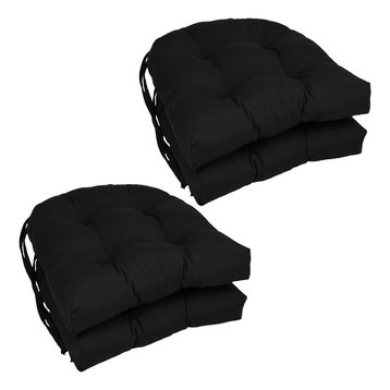 16" Solid Twill U-shaped Tufted Chair Cushions, Set of 4, Black