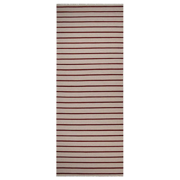 Hand Woven Flat Weave Kilim Wool Area Rug Contemporary Cream Red