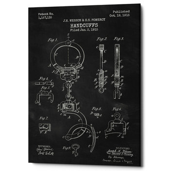 Epic Graffiti "Handcuffs Blueprint Patent Chalkboard" Giclee Canvas, 18"x26"