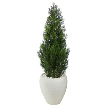 3.5' Mini Cedar Artificial Pine Tree, White Planter UV Resistant, Indoor/Outdoor
