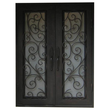 Tuscany 61"x81", Iron Door, Square Top, Sandblast Glass, Right Hand Inswing