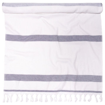 100% Egyptian Cotton Striped Pool Beach Towel, Tropical Cabana, Navy Blue