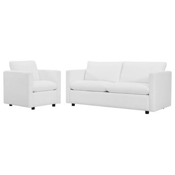 Armchair and Sofa Set, Fabric, White, Modern, Living Lounge Hotel Hospitality
