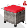 Costway 2PCS Patio Rattan Cushioned Ottoman Seat  Foot Rest Table Red