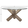 Judy 60" Round Glass Top Dining Table With Reclaimed Pine Jack Pedestal Base