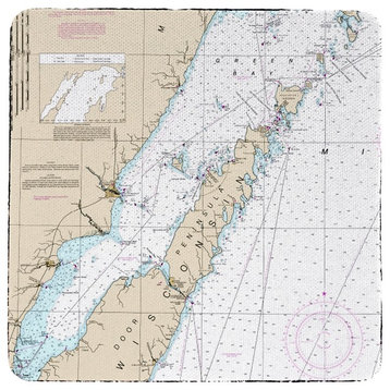 Betsy Drake Door County, Green Bay, WI Nautical Map Coaster Set of 4