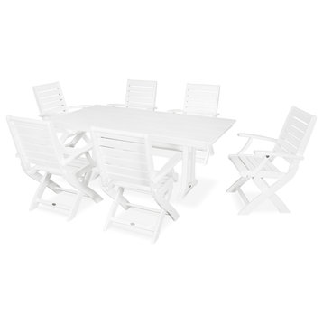 POLYWOOD 7 Piece Signature Folding Chair Dining Set, White