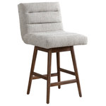 Armen Living - Elias Brown Solid Wood 26" Swivel Barstool, Morning Fog Fabric, Set of 4 - The Elias Barstool offers the perfect blend of style, comfort, and practicality, making it an ideal choice for your kitchen island, counter, or home bar. Designed with a sleek low-back silhouette and channel-tufted upholstery, this modern bar stool exudes sophistication while providing the support and comfort you need for everyday use. Upholstered in durable polyester fabric, the seat and backrest feature fiber-wrapped foam cushioning for a plush feel that lasts.