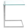 Industrial Zenn End Table, Stainless Steel and Walnut Wood, Clear Glass