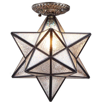 Moravian Star Ceiling Light, Tiffany Flush Mount Ceiling Lamp, Iridescent Glass