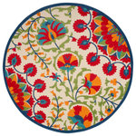 Nourison - Nourison Aloha 7'10" Round Red/Multi Transitional Area Rug - This indoor/outdoor rug from the Aloha Collection features soft cut pile and textural woven patterns in bursts of color sure to enliven any space, both inside and outside your home. Twisting vines and blooms add a festive floral touch to your patio or deck. Created from premium stain-resistant fibers for long wear, low maintenance, and a splendid texture.