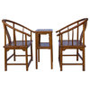 Chinese Handmade Light Brown Horseshoe Armchair Table 3 Pieces Set Hcs6179