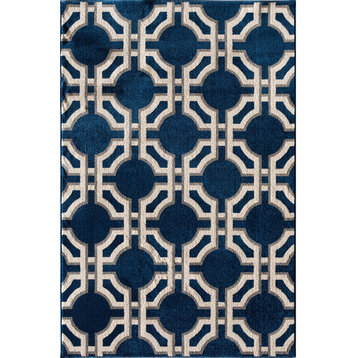 Terrace Tropic Rug, Sapphire and Snow, 6'7" X 9'6"