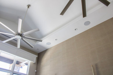 Inspiration for a transitional master vaulted ceiling and wallpaper bedroom remodel in Phoenix with multicolored walls