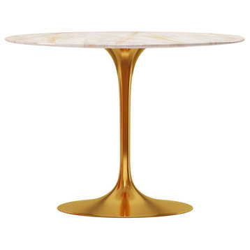 Rose 40" Round Onyx Marble Dining Table, Gold Base