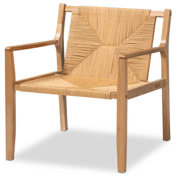 Kelley Mid-Century Oak Brown Wood and Hemp Accent Chair