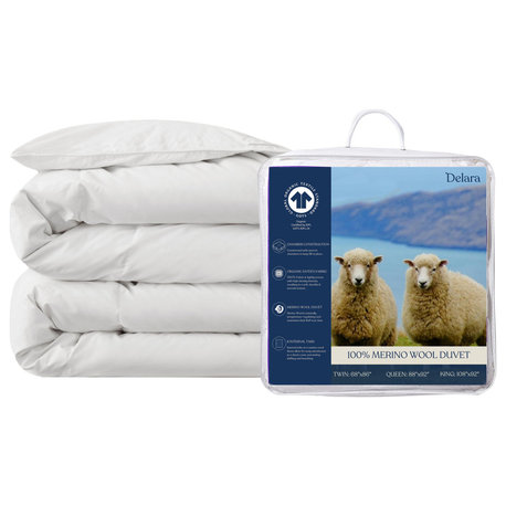 Delara Wool Duvet Insert Organic Cotton Shell, Queen, 88"x92"