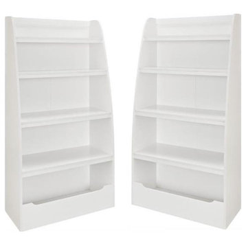 Home Square Kids 4-shelf Wood Bookcase Set in White (Set of 2)