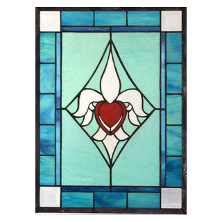 Octagonal Butterfly & Flowers Stained Glass Window Panel