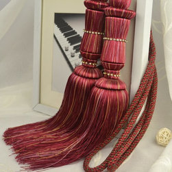 6 Colors QYM26 Polyester Curtain Tassel Tie Backs in Red Color - Window Treatment Accessories
